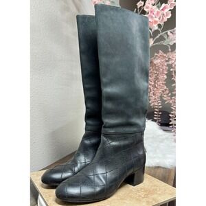 Chanel Boots Womens 8.5 Quilted Calfskin Leather Riding Knee High Quiet Luxury